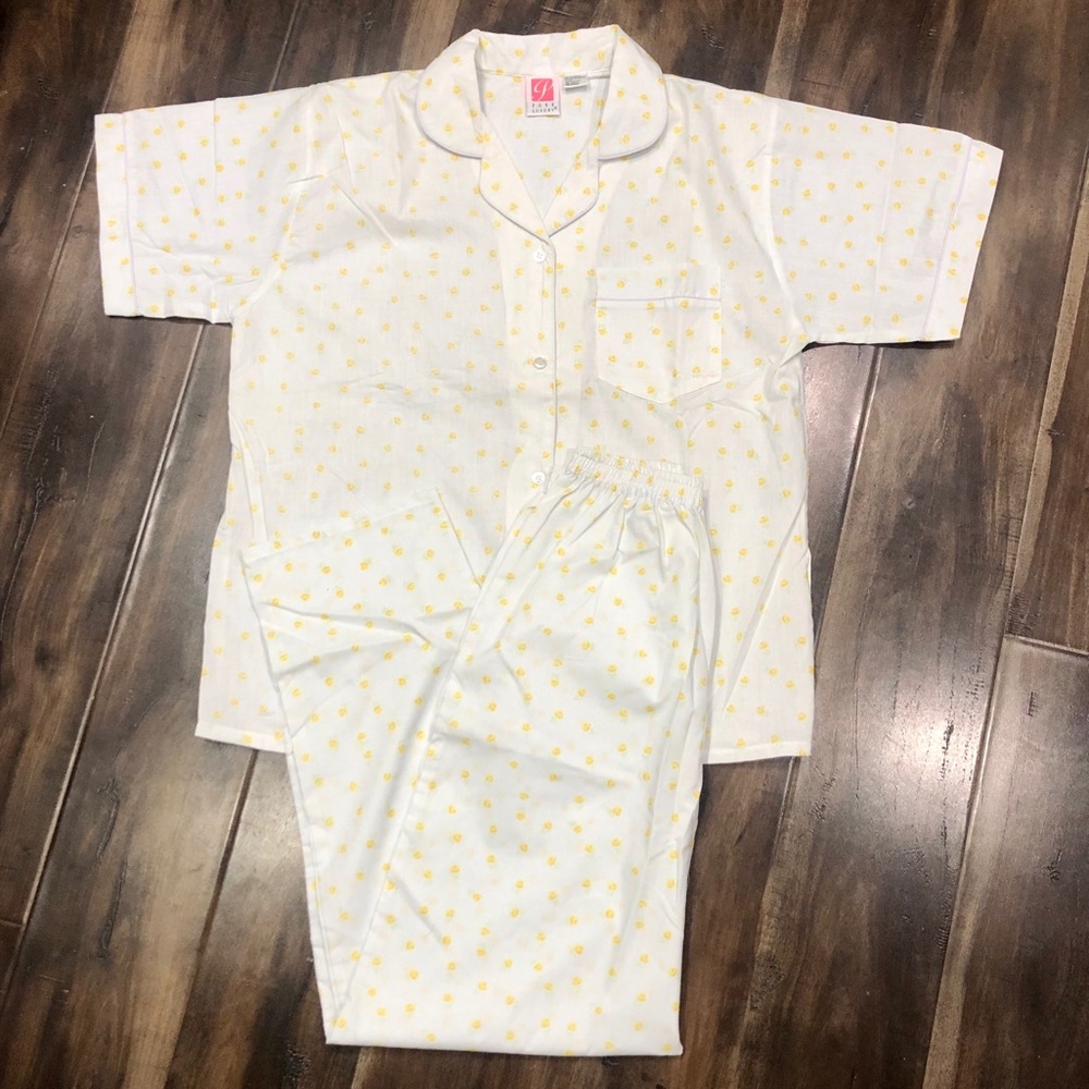 Vtg Pure Luxury White & Yellow Pajama Set Sz S - Picture 7 of 8